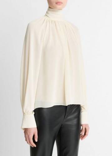 GATHERED DRAPED NECK BLOUSE